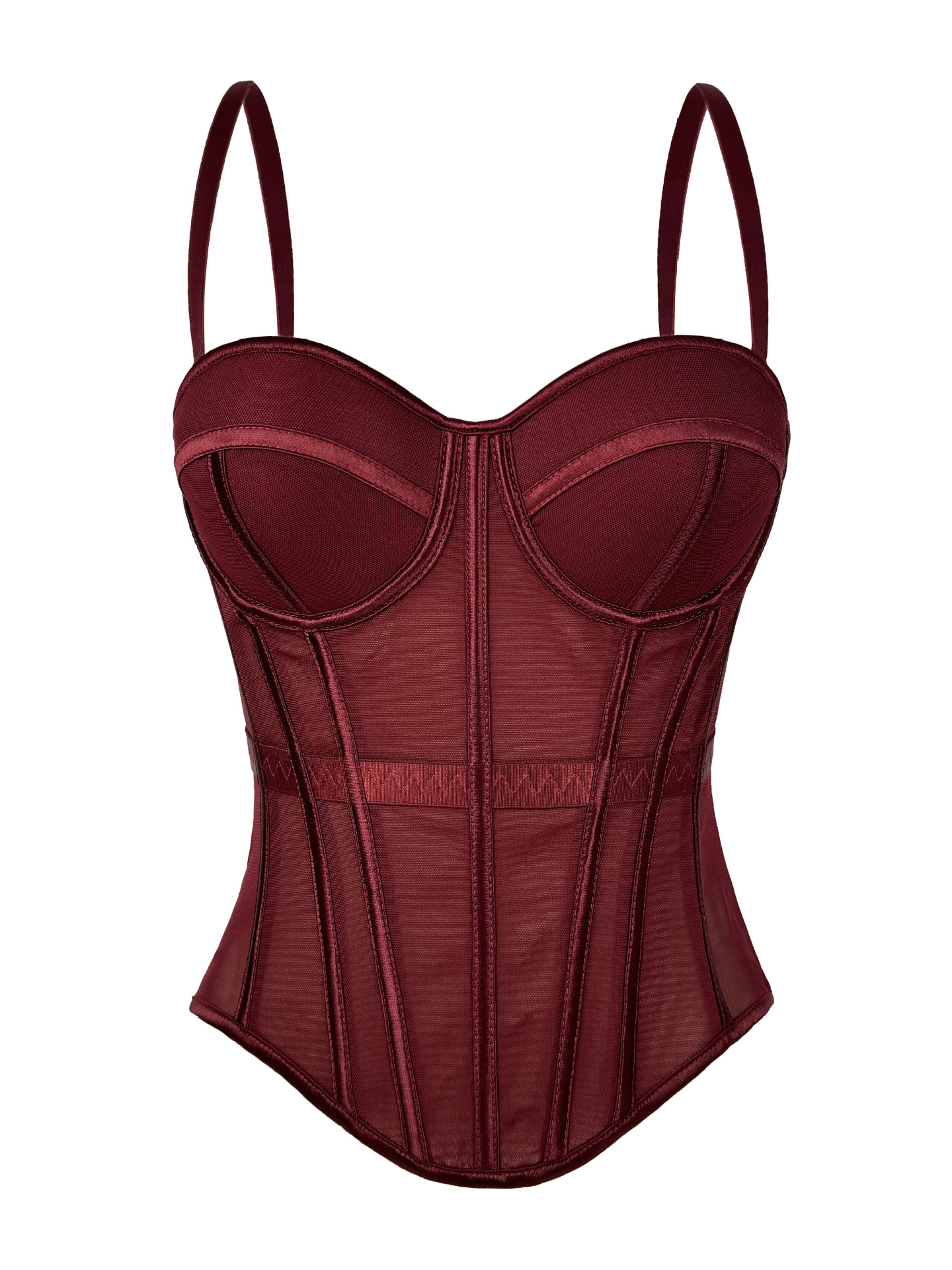 Elegant Burgundy Corset Top Sexy Mesh Fishbone Crop Top Fashion Short Camisole